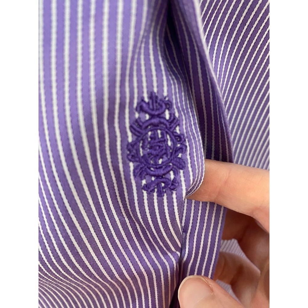 Robert Graham Button Down Shirt Mens 16.5 Purple White Striped Long Sleeve - Picture 5 of 7